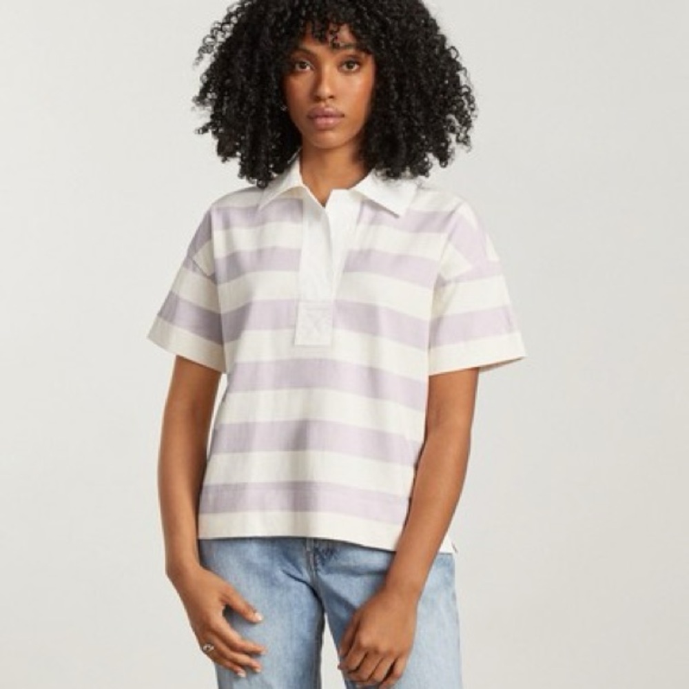 Everlane Lavender and Cream Striped Crop Top